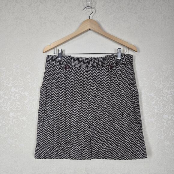 VTG Element Wool Blend Mini Skirt sz M Brown Herringbone Boho Ruffle Inset - Picture 7 of 16